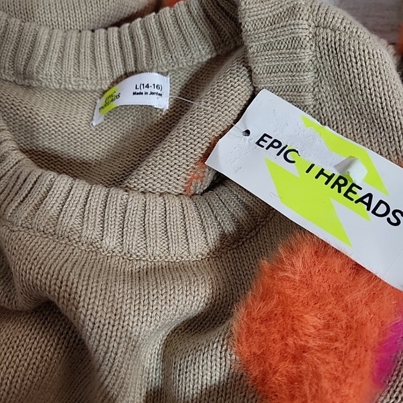 Epic Threads Large 14-16 Fuzzy Flower Knit Sweater NWT‎ Funky Bright Fun - Picture 4 of 7
